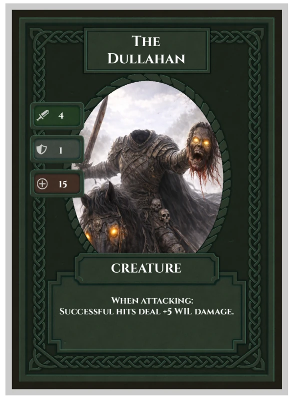 The printed Dullahan Celtic Clash card