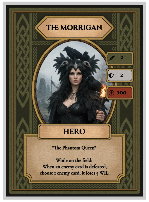 The printed The Morrígan Celtic Clash card