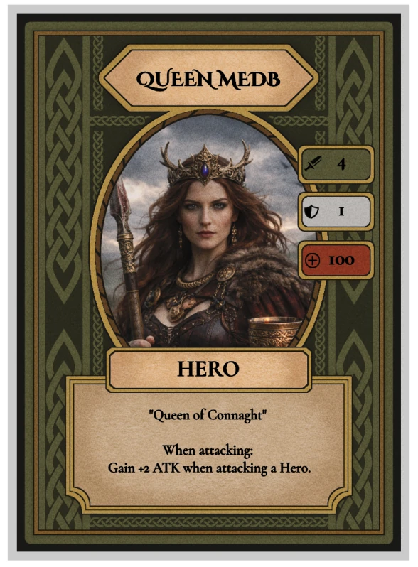 The printed Queen Medb Celtic Clash card