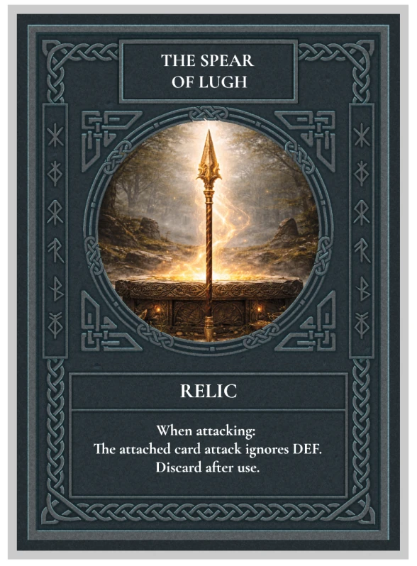 The printed Spear of Lugh Celtic Clash card