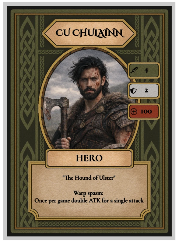 The printed Cú Chulainn Celtic Clash card